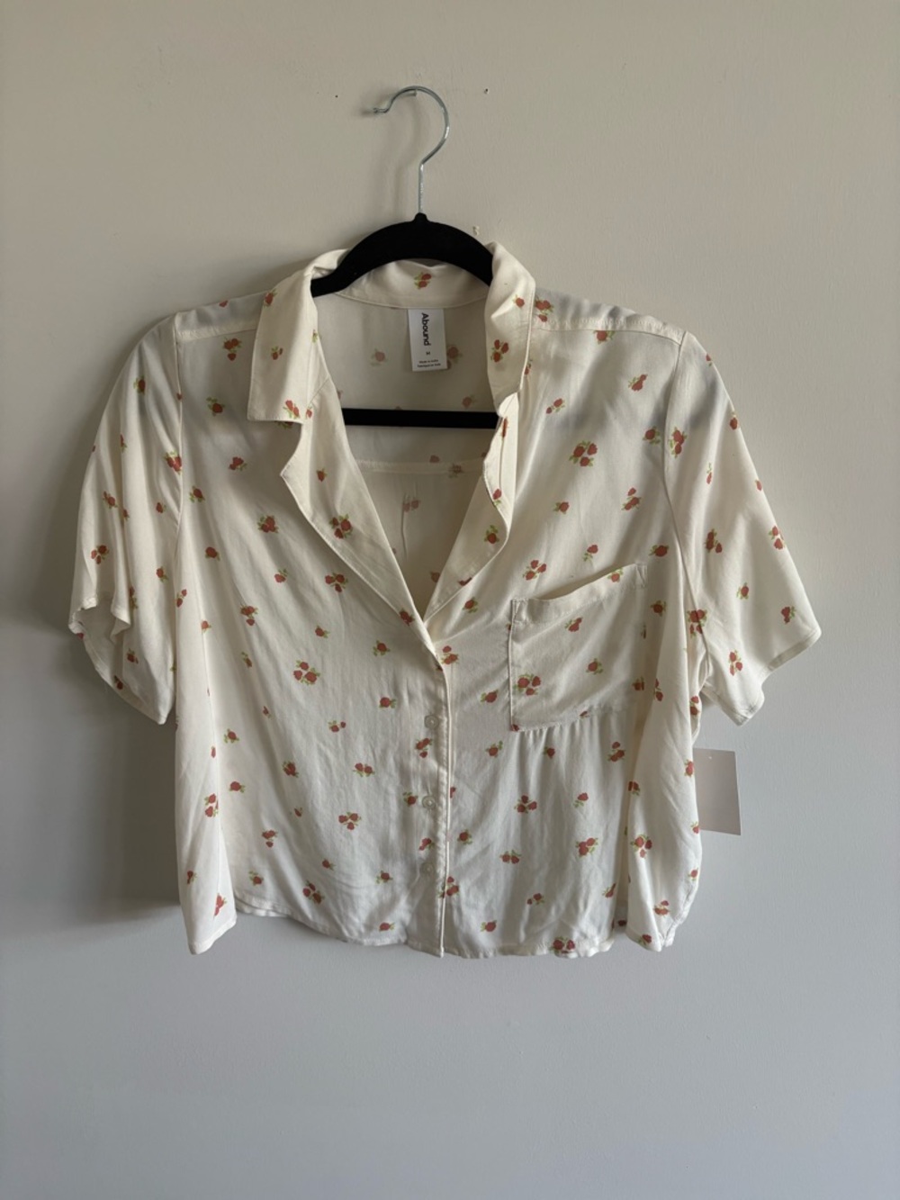 Abound Cream Short Sleeve Button-Front Shirt with Pink-Orange Floral